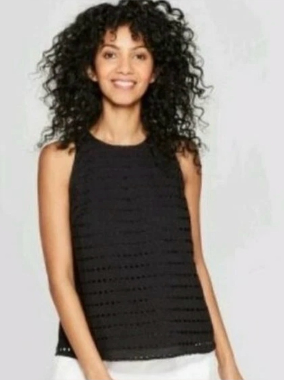 A New Day Sleeveless Top Womens Size XL Black Embroidered Eyelet Lined D-2